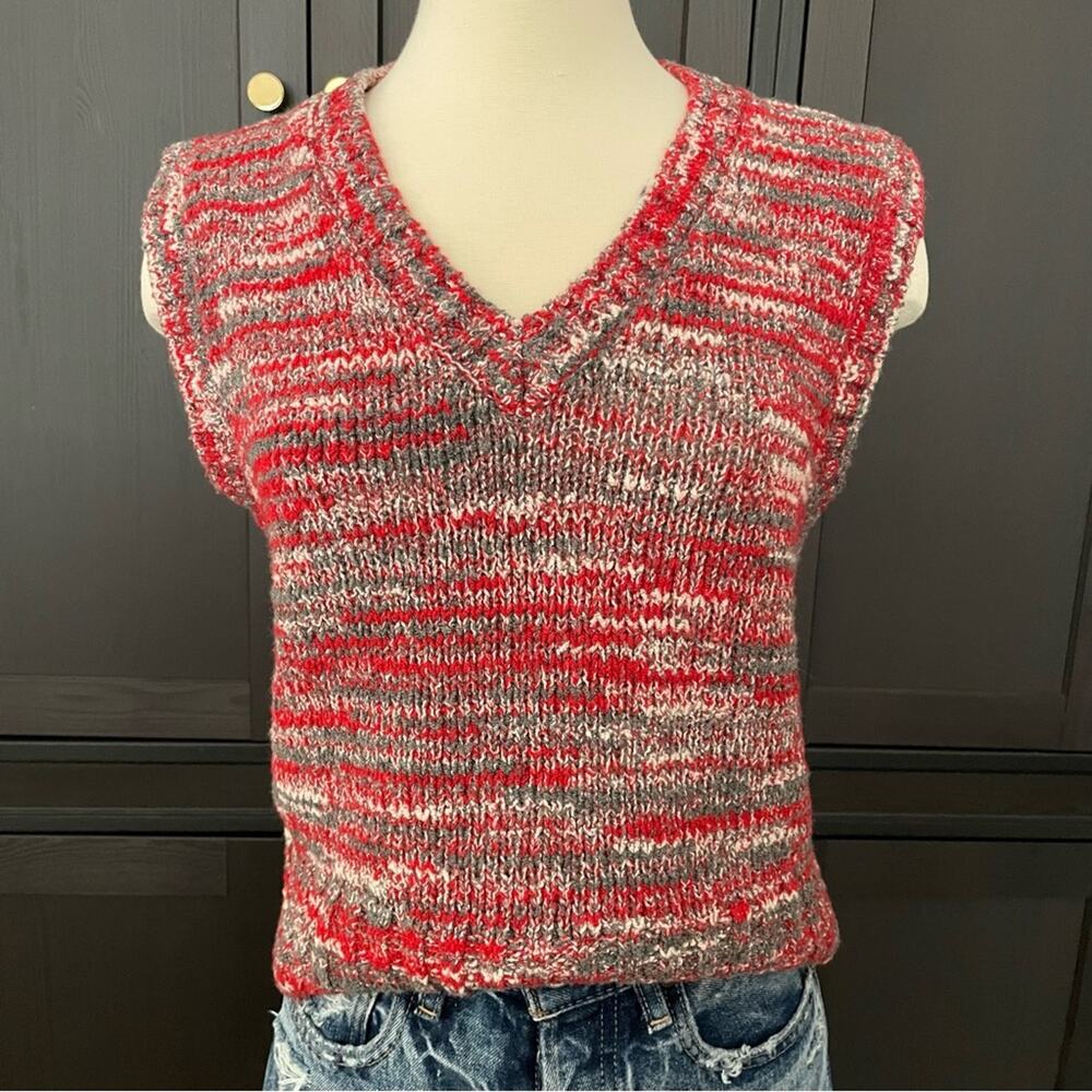 Re/Done 60s Sweater Vest Red Multi Knit Small Grandpacore - Picture 3 of 10